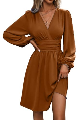 LIAMERHE Women's Summer/Winter Midi/Maxi Dress V-Neck Wrap Short/Long Sleeve Sundress Ladies Casual Elegant Spring Solid Dress Beachdress for Wedding Party | Dress Long Sleeve/Short Sleeve Mini Fashion Sleeves Lanterns for Party Christmas Wedding Spring Summer Autumn Winter