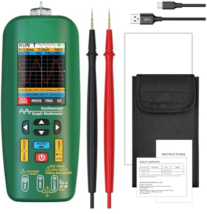 Multimetro Grafico, oscilloscopio Portatile Professionale, multimetro Digitale, Corrente Continua/alternata, capacità, ohmio, diodo, Tester H/z.(O1-Green)