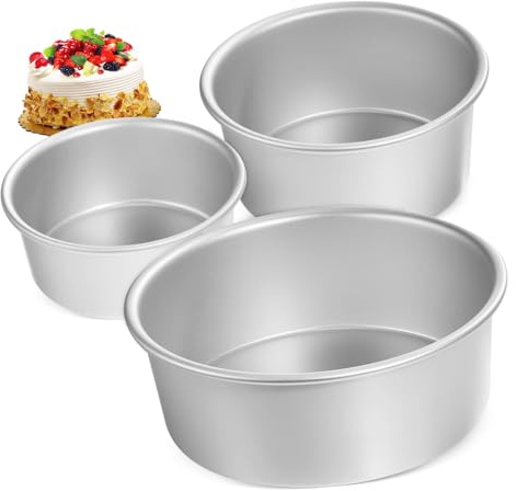 TOGEVAL Molde Circular para Pastel Redondo de Aluminio 3 Piezas Plata