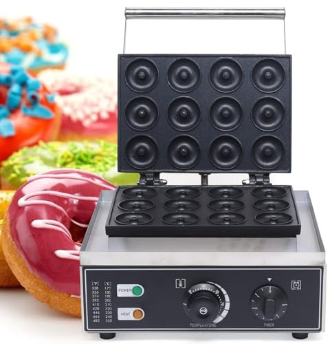 Donut Maker 1500W Kommerzielle Donutmaker 220V Antihaft Elektrisch 12 Stück 9cm Donut Baker Maker Maschine mit Teflon beschichtet für Küche und Backen, 41 * 38 * 26cm