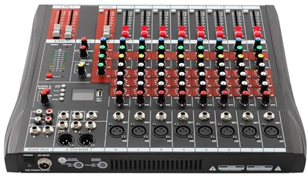 Professioneller 8-Kanal-Audio-Mixer, Bluetooth Sound Mischkonsole, Line Mixer mit 48V Phantomspeisung und Kühlkörper, Soundboard Konsole, DJ Konsole für KTV-Privaträume, Aufnahmestudios, Rundfunkräume