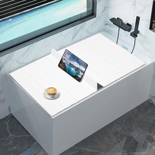 Jiabailie Foldable Bathtub Cover,Shutter Bath Lid,Bath Insulation Cover,Foldable Waterproof Bathtub Tray,Bath Tub Racks for Home,Bathroom,Spa Experience Loadable up to 11.02lb 71x31.5