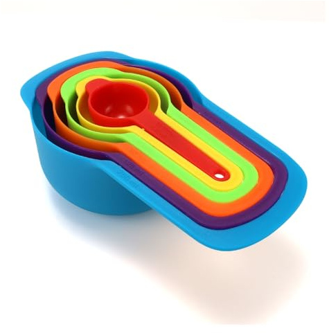 Cucharas Medidoras,Juego de 6 Tazas para Repostería de Plástico Apto para Uso Alimentario Sin BPA con Diseño Apilable Juegos de Repostería Precisos para Medir Arroz y Leche en Polvo