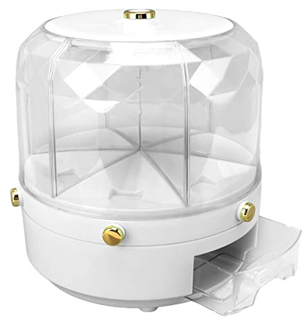 OEBUAFI Rotating Rice Dispenser,6 Grid Rice Dispenser, Rotatable Sealed Grain Food Storage Box Bucket Dry Food Fruit Box for Home Kitchen (White)