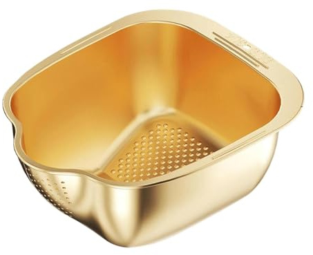 SZLIFE Ciotola per lavare il riso, scolapasta per verdure e frutta, per lavare, utensile da cucina multiuso per verdure, riso e, Acciaio Inossidabile 304, 27x14 Cm