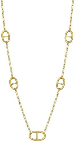 Générique Collier Sautoir Long Acier Inoxydable – Chaîne Ajustable – Bijoux Résistants à l’Eau – Maille Marine, Chaîne d’Ancre, Grain de Café – Tendance pour Femme, Ados – Idée cadeau - Doré Argenté