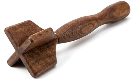 Schiacciapatate e schiacciapatate, in legno di teak massiccio, tritatutto per la preparazione della cucina, con impugnatura liscia, con testa a 4 angoli