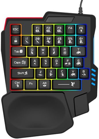 carotoe Clavier de Jeu à Une Main, 14 Touches avec rétroéclairage, Clavier Filaire USB avec Repose-Main et Base antidérapante, Clavier à Sensation mécanique