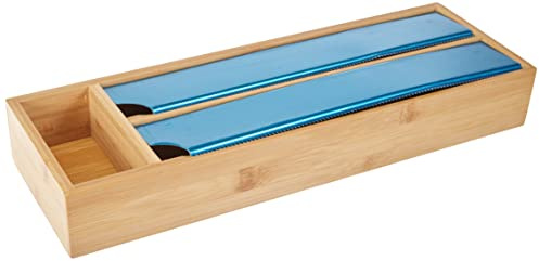Zeller 25315 Storage Box for Tin Foil / Cling Film with Cutter L 39.5 x W 13 x H 5.4 cm Bamboo / Stainless Steel