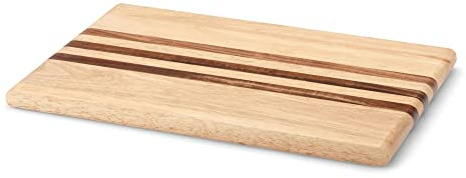 Continenta Gummibaumholz Schneidebrett mit integrierten Akazienholz-Streifen, Tranchierbrett, Größe: 36 x 23 x 1,8 cm