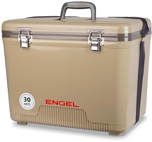 ENGEL Cooler Box 28.4L - Leak-Proof, Drybox Cooler for Camping, Fishing, Hiking,Picnic - Ice Boxes Large Enough for 30 Cans, 42 x 28.6 x 32.4 CM Small Cool Box for Drinks and Food in Tan
