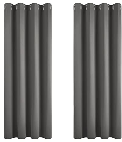 Deconovo Blackout Curtains Eyelet Super Soft Thermal Insulated Ring Top Blackout Curtains for Nursery 46 x 54 Drop Inch Dark Grey 2 Panels