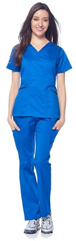 Dagacci Medical Uniform Women's Scrubs Set Stretch Contrast Pocket Royal M