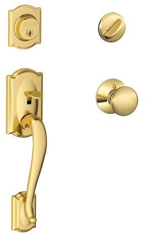 SCHLAGE Camelot Single Cylinder Handleset and Plymouth Knob, Bright Brass (F60 CAM 605 PLY)