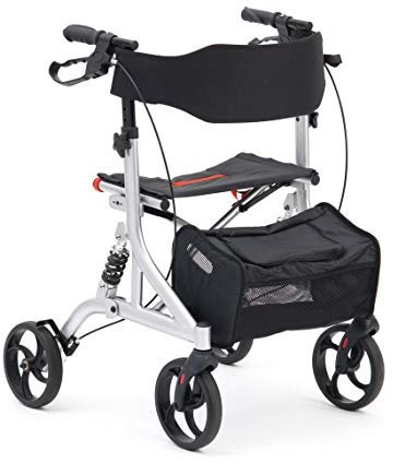 Drive DeVilbiss Rollator - 4 Wheel Walker with Seat, Backrest, Brakes - Shock-Absorbing Suspension System (Silver)