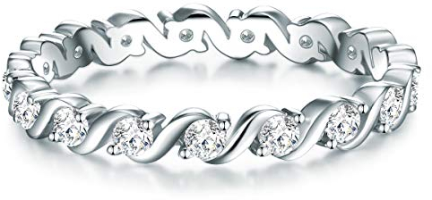Trilani Damen Ring aus 925/- Sterling Silber mit Zirkonia in Brilliantschliff Memoirering Vorsteckring Verlobungsring