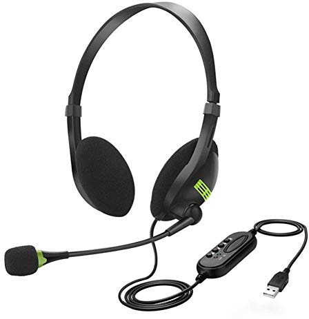 N/Y Cuffia USB con microfono, cuffia per computer e PC, doppia faccia, leggera, con microfono flessibile, universale, per computer, laptop, PC