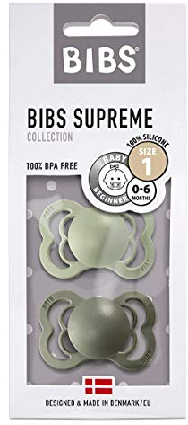 BIBS Supreme Schnuller, Silikon, 2er Set Gr. 1, 0-6 Monate, Sage/Hunter Green,