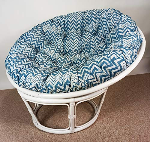 Rattan Papasansessel 110 cm cm Fb. weiß lackiert Polster Stoff California Dream Santana Blue