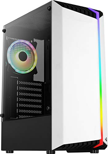 AeroCool BIONICV2WH Weiß, RGB Gaming PC-Gehäuse, Gehärtetes Glas + RGB-Lüfter