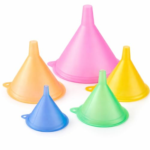 iSnuff Kitchen Funnel Set with 5 Sizes, Small to Large Plastic Cooking Funnel with Narrow Spout for Filling Bottles, Jars, Bowls, Spices, Powder Funnels, Essential Oils