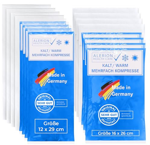 Alerion Kalt Warm Kompresse 2 Größen Kombipack mit Vlieshülle Mehrfach Kompresse Wiederverwendbar Mikrowellen geeignet 4x 12x29 cm 4x 16x26 cm + je größe 4 Vlieshüllen Coolpad Kühlpads