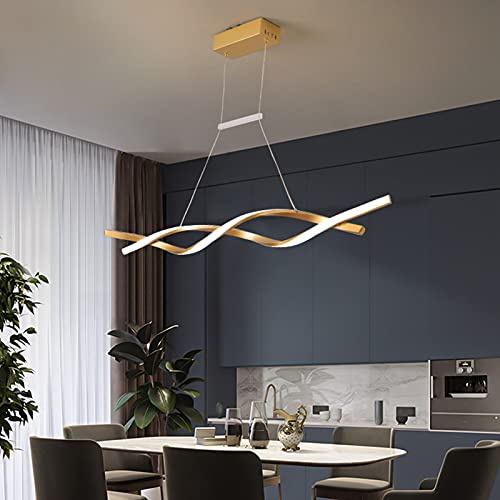 Esstisch Lampen LED Pendelleuchte, Modern Dimmbar Hängeleuchte Höhenverstellbar Esszimmer Küchenlampe mit Fernbedienung Decke Lampe Acryl-schirm Kronleuchter für Büro Bar Dekor Lampen (80cm, Gold)