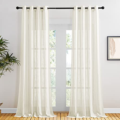 PONY DANCE Leinenvorhang Halbtransparent Wohnzimmer Gardinen mit Ösen | 2er Set, H260 x B140cm, Hellbeige, Leinenoptik, Luftig, Lichtdurchlässig, Sichtschutz, Boho, für Schlafzimmer Kinderzimmer