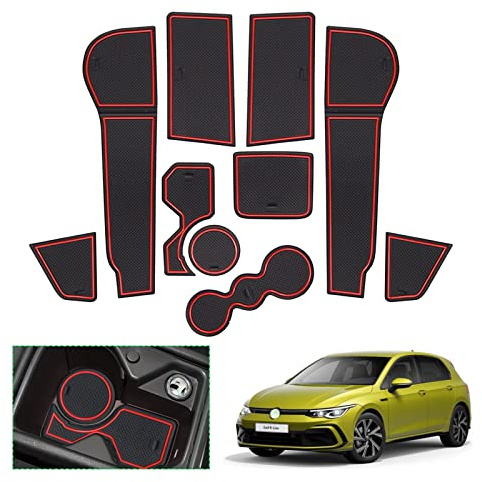 GAFAT V-W Golf 8 8.5 MK8 GTI GTE GTD R Variant 2020-2025 2026 Alfombrillas Antideslizantes, Alfombras de Goma de Consola Central, Portavasos, Esteras para Puerta, Accesorios Golf 8 (Rojo)