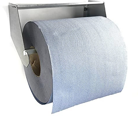 MegaMaxx Metal Wall Mounted Single Blue Roll, Paper Towel Holder - Galvanised Dispenser with Roller Head for Restroom, Sanitation, Office, Workshop and Kitchen (Silver, 225x122x115 mm)