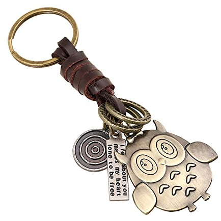 Anawakia Kreative Eule Schlüsselbund Eule Schlüsselanhänger Keychain Taschenanhänger Vintage Eule Anhänger PU-Leder Schlüsselbund Auto Keys Deko Anhänger Schlüsselanhänger