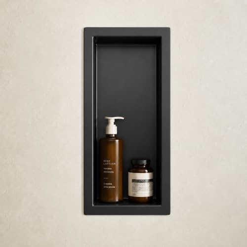 Mai & Mai Shower Niche Embedded Stainless Steel Flexible Shower Niche Wall Insert Black 15 cm x 30 cm x 8.3 cm Wall Recess Shower Shelf Easy Assembly