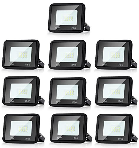 Randaco 10W Projecteur Extérieur LED, 10pcs Spot LED Blanc Chaud Éclairage 3000K, Super Brillant Lumineux 900LM IP66 Etanche Lampe LED Extérieur, Utilisé pour l'éclairage Routier, Jardin, Allée