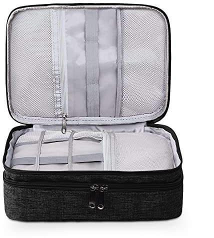 FORRICA Bolsa Cables Organizador Estuche de Electrónicos Accesorios Bolsa Viaje Universal Portable Impermeable 2 Capas para Cables USB Cargador Ratón Negro