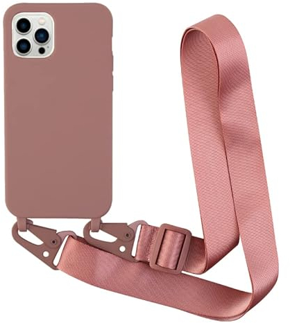 Leather Armor Handykette Hülle für iPhone 12 Pro Max(6.7) mit Band Halsband Lanyard (abnehmbar) Handyhülle,Handyhülle mit Verstellbarer Lanyard,Stoßfest Silikonhülle Handykette Handyhülle .-Rosa