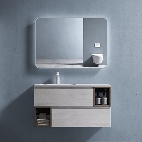 doporro Badmöbel-Set Badezimmerschrank Waschtisch mit Unterschrank 100 x 48 x 54 cm Waschplatz inkl. Mineralguss-Waschbecken Waschbecken-Unterschrank| Wandmontage| Beton Gemini