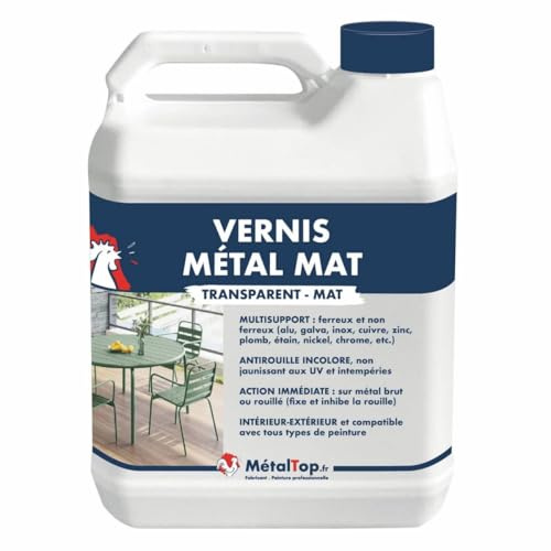 Metaltop - Vernis Metal Mat - 5 L - Pour protéger durablement tous types de métaux.