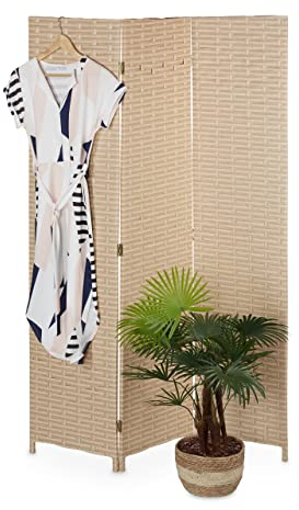 Relaxdays Paravent, 3-teilig, faltbarer Raumtrenner, HxB: 170x120 cm, Kunststoff & Holz, Trennwand für innen, hellbraun