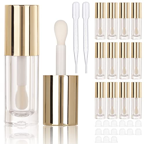COSIDEA 14 leere 6 ml große Doe Foot Zauberstab, klobige Lipgloss-Röhren für DIY-Lipgloss, rosafarbene runde Lipgloss-Behälter mit dickem Zauberstab, Gold