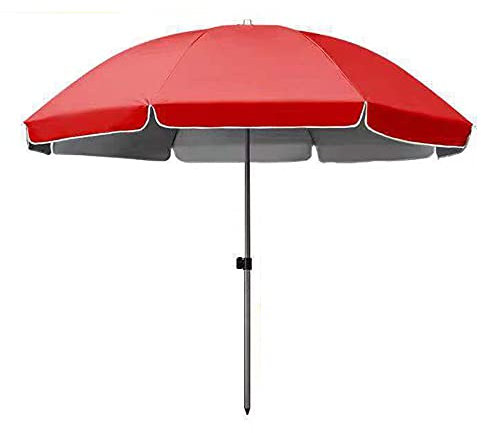 Parasol de plage résistant au vent, ancre de sable avec poteau en aluminium inclinable, protection UV 100+, parapluie de sable avec sac de transport pour terrasse extérieure, diamètre rouge 2,2 m