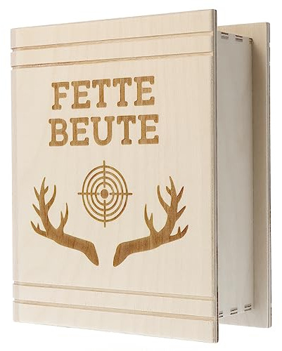 Spruchreif | Spardose in Buchform mit Gravur | Holz-Spardose mit Gravur | Geldgeschenk | Sparbüchse | Jagd Geschenke | Geschenke für Jäger | „Fette Beute“