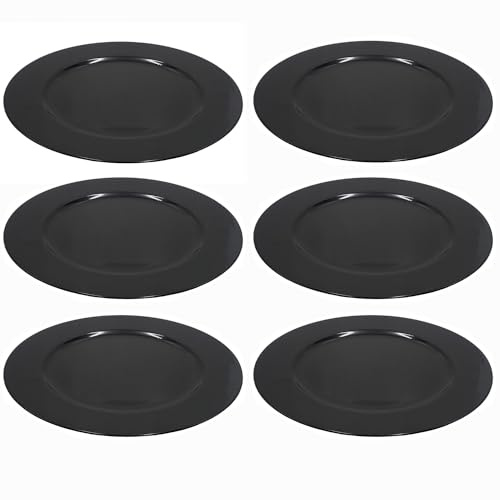 Annastore 6 x Platzteller stilgerecht und extravagant in glänzend schwarz Ø 33 cm - Unterteller - Platzteller - Deko Teller - Dekoteller schwarz Tischdeko