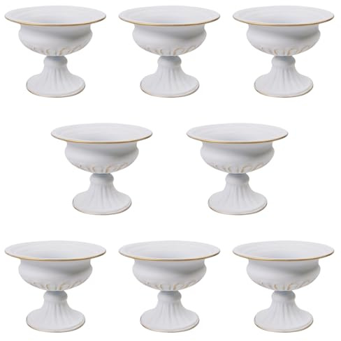 QUTUNI 8Pcs Metal Flower Vase, 4.72in Height Gold Wedding Centerpiece Indoor Table Decoration Centrepiece Flower Arrangement Planter for Birthday Wedding Home Decoration (White)