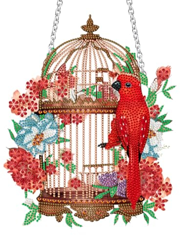 Demiawaking 5D DIY Diamond Painting Girlande Kranz Diamant Painting Anhänger mit Kette, Diamant Malerei Türkranz Vogelkäfig Blumen Deko Tür Fenster Deko DIY Geschenk (D)