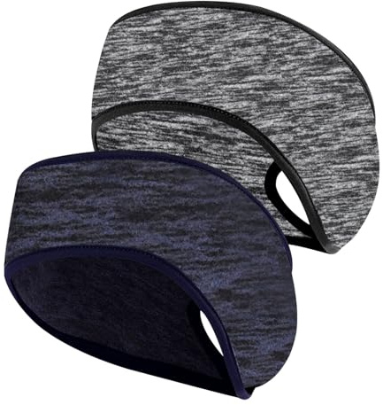 2 Pieces Running Headband Fleece Ear Warmers Headband with Ponytail Hole Thermal Ear Muffs for Sports Running Cycling Winter Headbands for Women Ladies Girls (Navy/Grey)