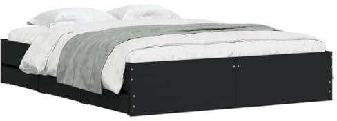 vidaXL Bettgestell, Bettrahmen mit Lattenrost, Bett Gästebett mit Schubladen, Doppelbett Schlafzimmerbett Schlafzimmermöbel, Schwarz 150x200cm Holzwerkstoff
