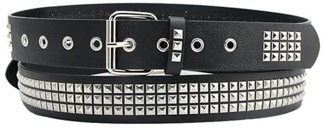 MYIESAXL Nietengürtel Aus Metall, Goth-Gürtel, Pyramiden-Nietengürtel, Fäden, Nieten-Punk-Rock-Nietengürtel für Männer und Frauen, Jeansrock, 4 cm Breit