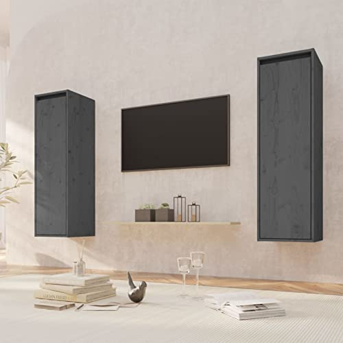 Bulliing Wandschränke 2 STK. Wandschrank HäNgeschrank Bad Wandschrank HäNgend AufbewahrungsschräNke Grau 30x30x100 cm Massivholz Kiefer