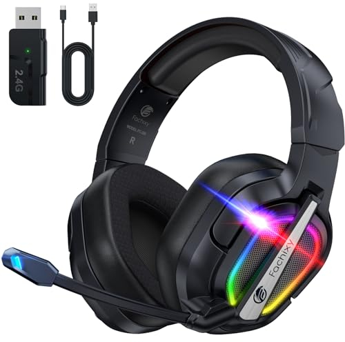 Fachixy FC200 Wireless Gaming Headset for PS5, PS4-2.4GHz USB Foldable Headphones with Mic - 3D Stereo Bluetooth Headset with 50Hrs Battery Life - For Switch, PC, Mac, Mobile