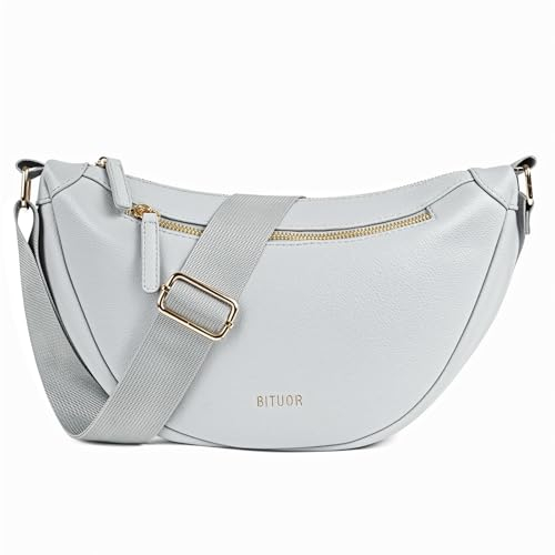 BITUOR Crossbody Moon Bag, Stylische Umhängetasche Damen, Wasserabweisende Handtasche Halbmond, Halfmoon Schultertasche mit verstellbarem und breitem Gurt für Arbeit Reisen Freizeit Einkaufen